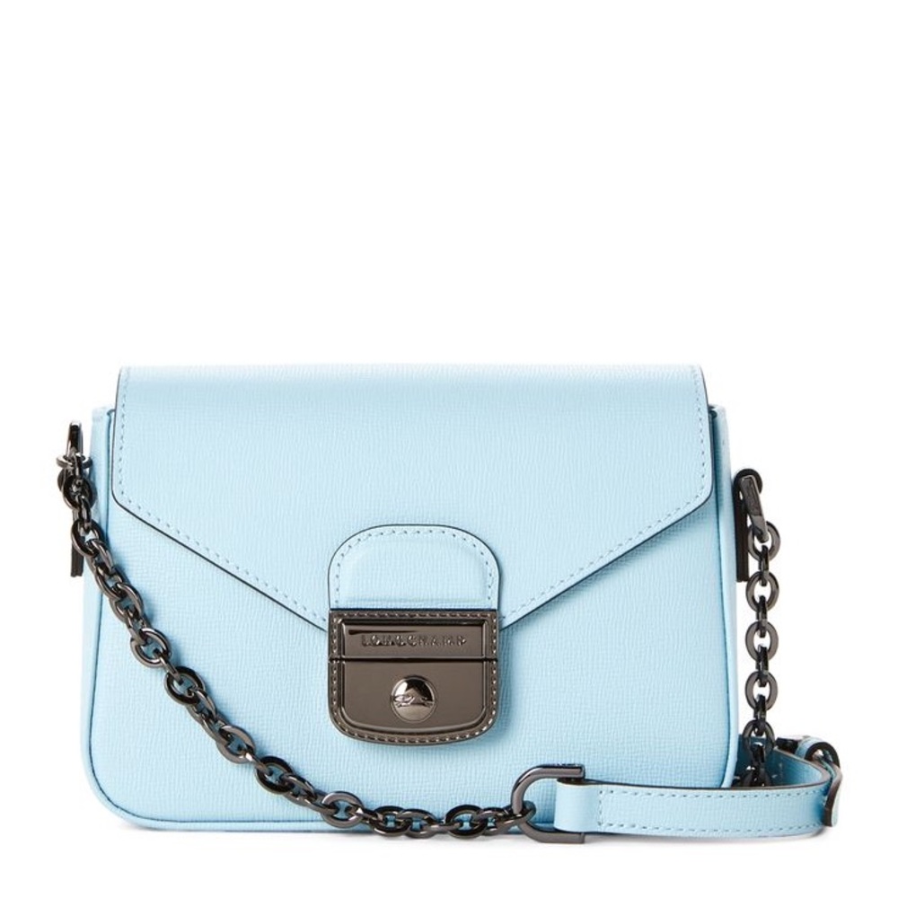 Longchamp Le Pliage Heritage Small Chain Crossbody Leather Bag Blue